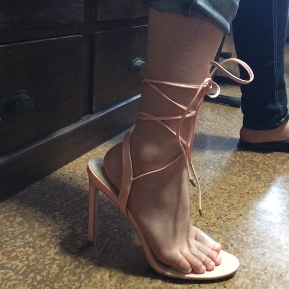 SIMMI Pink Perspex lace up heels size 10 - Picture 10 of 11